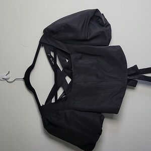 Fab’rik Black Cropped Puff Sleeve Tie Back Corset Top Small Trendy Cottagecore